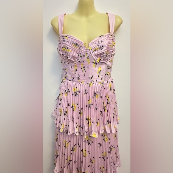 NWT Self Portrait Pink Floral Print Tiered Midi Dress - Picture 6 of 13
